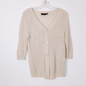 Kenneth Cole Women's Buttoned Knit Cardigan Cream Size Large Linen Cotton Beach